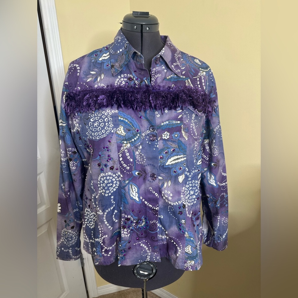 Vintage Keren Hart cotton Purple Paisley Button-Up  blazer or jacket  size 2X